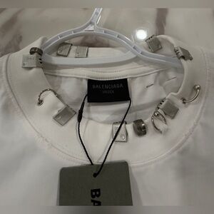 Balenciaga White Crewneck T-Shirt with Silver Hardware oversized large .
